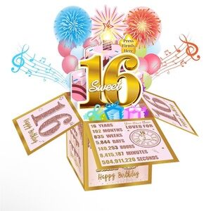 Sweet 16 Pop-Up Gift Box Centerpiece - Pink & Gold